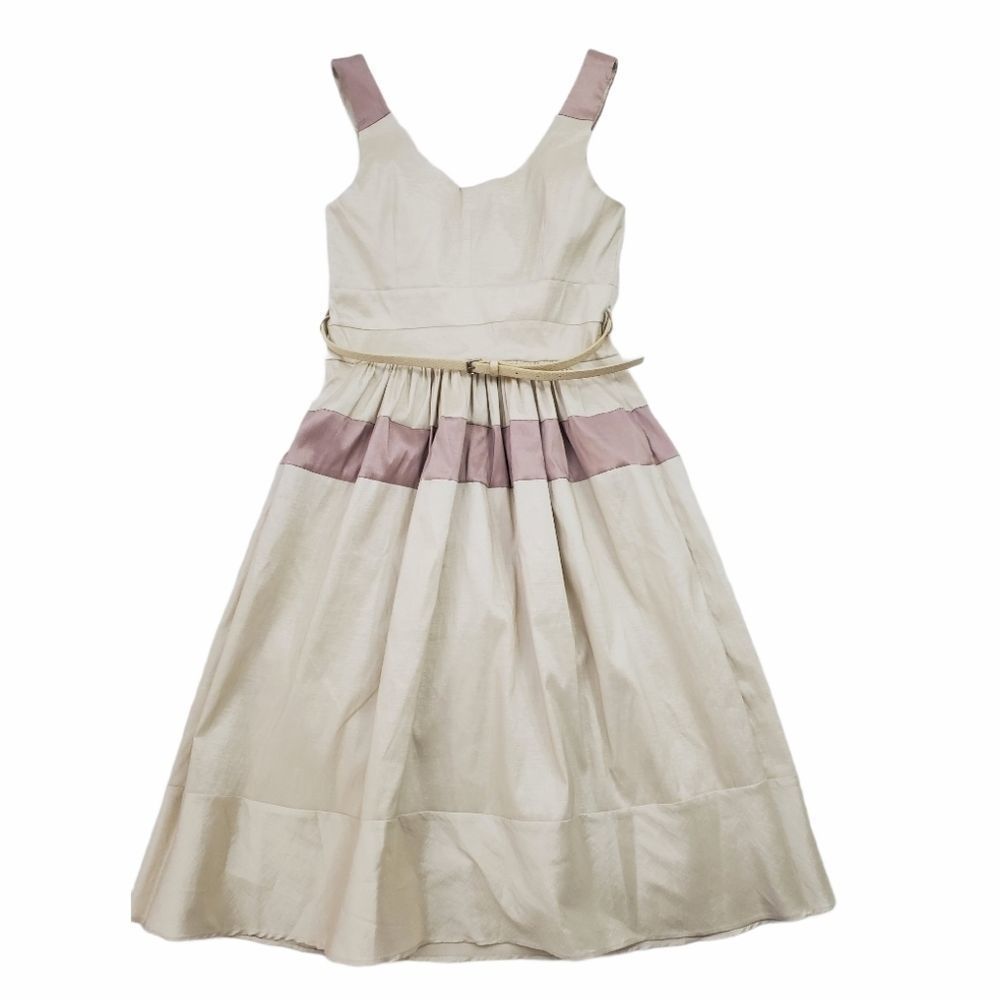 Oleg Cassini Shimmer Cream Lavender Sleeveless Fit & Flare Knee-length Dress - Picture 8 of 9